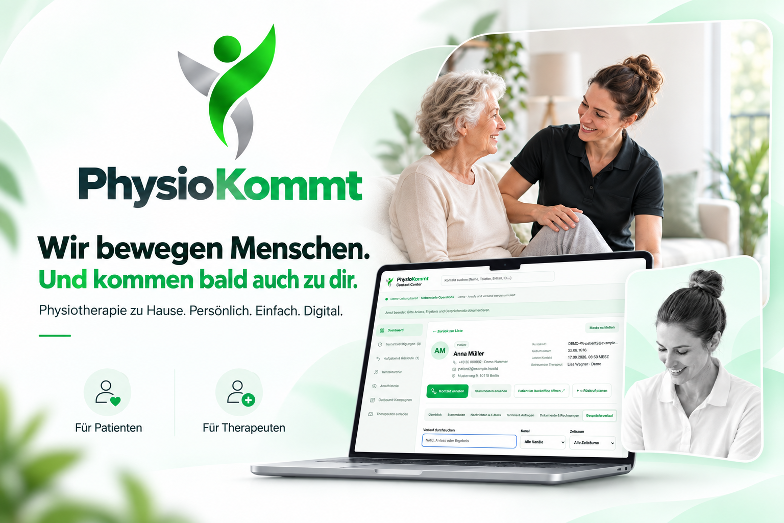 PhysioKommt – Physiotherapie zu Hause. Persönlich. Einfach. Digital. Wir bewegen Menschen und kommen bald auch zu dir.